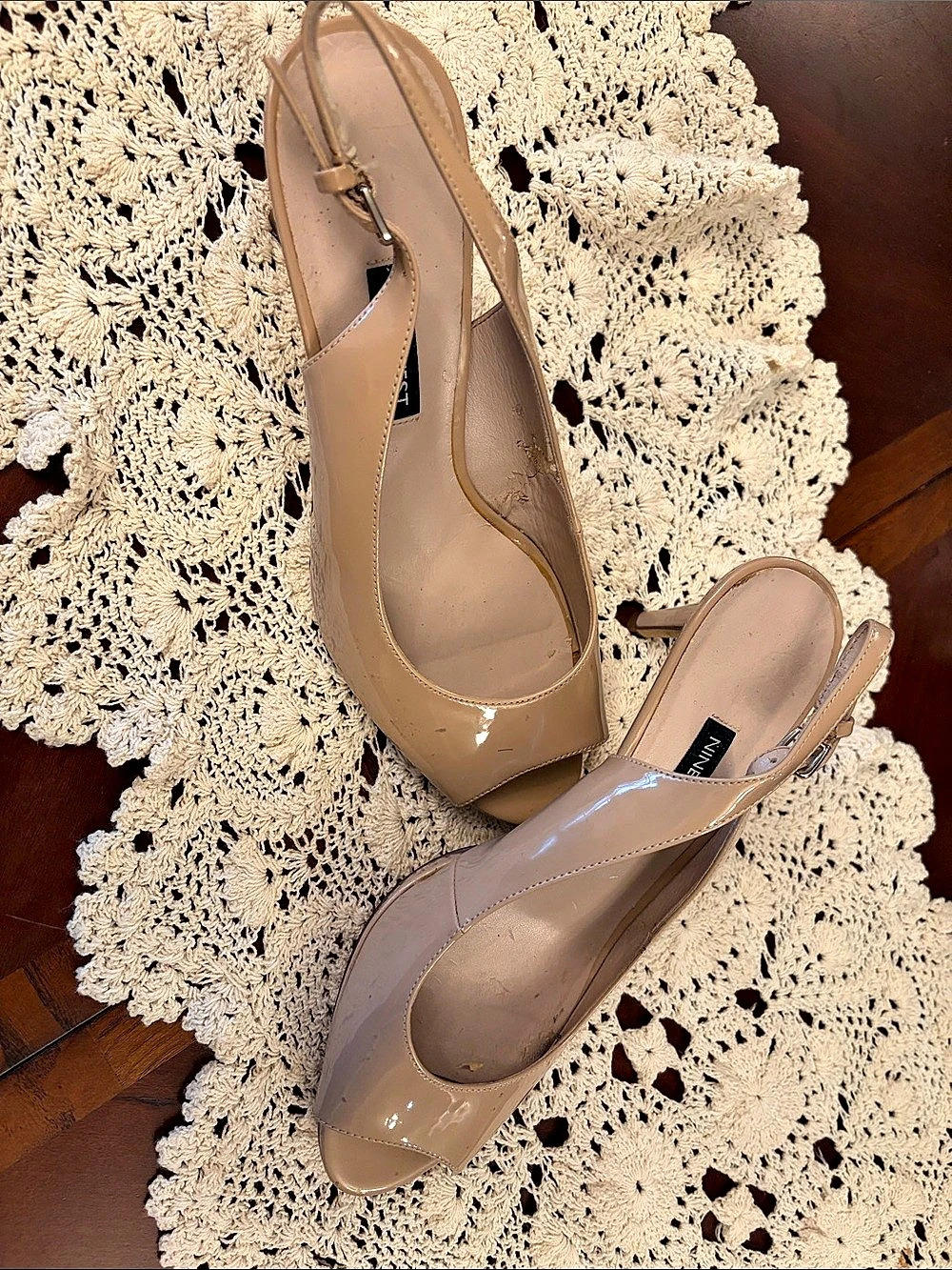 Nine West Patent Slingback Heels in Beige